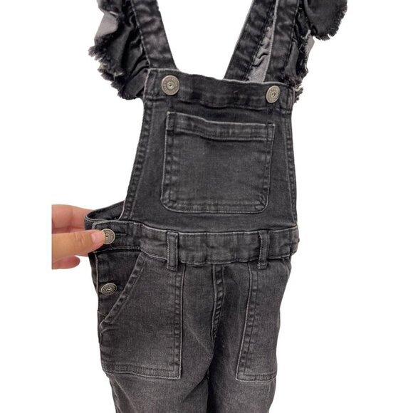 Art Class Bib Overalls Black Ruffle Distressed Stretchy Size 4T - Picture 3 of 6